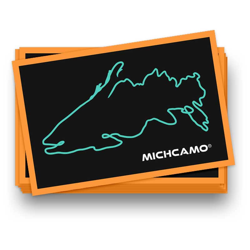 Orange Teal Trout Fishing Line Box Sticker - WHOLESALE • MICHCAMO®